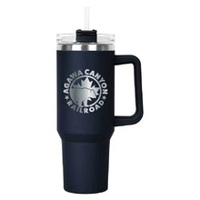 Load image into Gallery viewer, Navy Hippo Mug & Straw Lid 40 oz. - Laser Engraved Railroad Logo