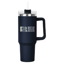 Load image into Gallery viewer, Navy Hippo Mug & Straw Lid 40 oz. - Laser Engraved Railroad Logo