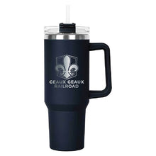 Load image into Gallery viewer, Navy Hippo Mug & Straw Lid 40 oz. - Laser Engraved Railroad Logo