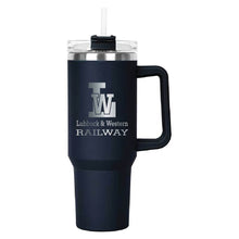 Load image into Gallery viewer, Navy Hippo Mug & Straw Lid 40 oz. - Laser Engraved Railroad Logo