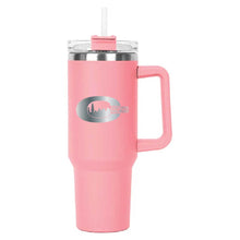 Load image into Gallery viewer, Pink Hippo Mug & Straw Lid 40 oz. - Laser Engraved Railroad Logo