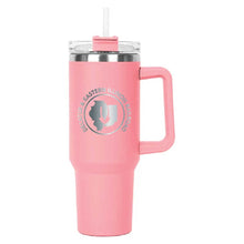 Load image into Gallery viewer, Pink Hippo Mug & Straw Lid 40 oz. - Laser Engraved Railroad Logo