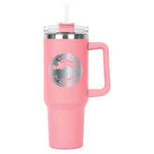 Load image into Gallery viewer, Pink Hippo Mug & Straw Lid 40 oz. - Laser Engraved Railroad Logo