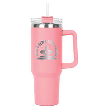 Load image into Gallery viewer, Pink Hippo Mug & Straw Lid 40 oz. - Laser Engraved Railroad Logo