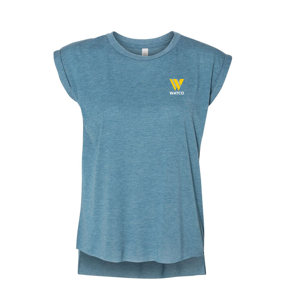 BELLA + CANVAS Women’s Flowy Rolled Cuffs Muscle Tee 8804 Watco Gear