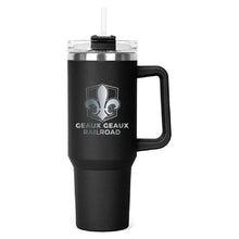 Load image into Gallery viewer, The Hippo Mug &amp; Straw Lid 40 oz. - Laser Engraved Railroad Logo
