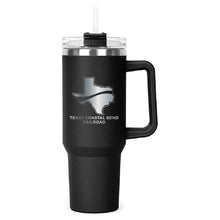 Load image into Gallery viewer, Black Hippo Mug &amp; Straw Lid 40 oz. - Laser Engraved Railroad Logo
