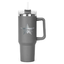 Load image into Gallery viewer, Grey Hippo Mug &amp; Straw Lid 40 oz. - Laser Engraved Railroad Logo
