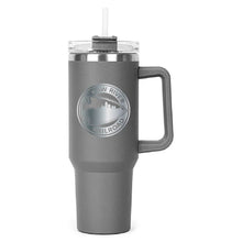 Load image into Gallery viewer, Grey Hippo Mug &amp; Straw Lid 40 oz. - Laser Engraved Railroad Logo
