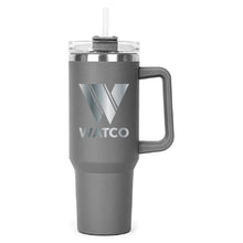 Load image into Gallery viewer, Grey Hippo Mug &amp; Straw Lid 40 oz. - Laser Engraved Railroad Logo
