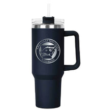 Load image into Gallery viewer, Navy Hippo Mug &amp; Straw Lid 40 oz. - Laser Engraved Railroad Logo
