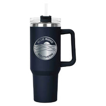 Load image into Gallery viewer, Navy Hippo Mug &amp; Straw Lid 40 oz. - Laser Engraved Railroad Logo
