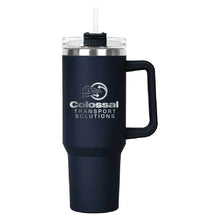 Load image into Gallery viewer, Navy Hippo Mug &amp; Straw Lid 40 oz. - Laser Engraved Railroad Logo
