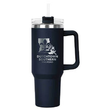 Load image into Gallery viewer, Navy Hippo Mug &amp; Straw Lid 40 oz. - Laser Engraved Railroad Logo
