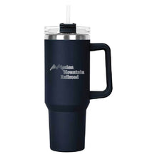 Load image into Gallery viewer, Navy Hippo Mug &amp; Straw Lid 40 oz. - Laser Engraved Railroad Logo
