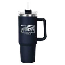 Load image into Gallery viewer, Navy Hippo Mug &amp; Straw Lid 40 oz. - Laser Engraved Railroad Logo
