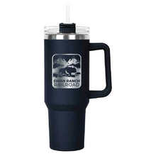 Load image into Gallery viewer, Navy Hippo Mug &amp; Straw Lid 40 oz. - Laser Engraved Railroad Logo

