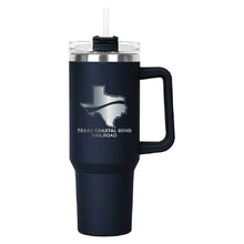 Load image into Gallery viewer, Navy Hippo Mug &amp; Straw Lid 40 oz. - Laser Engraved Railroad Logo
