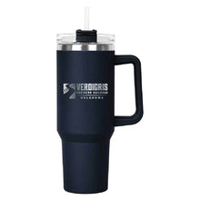 Load image into Gallery viewer, Navy Hippo Mug &amp; Straw Lid 40 oz. - Laser Engraved Railroad Logo
