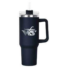 Load image into Gallery viewer, Navy Hippo Mug &amp; Straw Lid 40 oz. - Laser Engraved Railroad Logo
