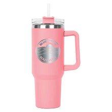 Load image into Gallery viewer, Pink Hippo Mug &amp; Straw Lid 40 oz. - Laser Engraved Railroad Logo
