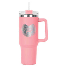 Load image into Gallery viewer, Pink Hippo Mug &amp; Straw Lid 40 oz. - Laser Engraved Railroad Logo
