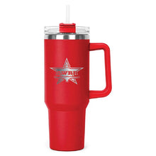 Load image into Gallery viewer, Red Hippo Mug &amp; Straw Lid 40 oz. - Laser Engraved Railroad Logo
