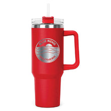 Load image into Gallery viewer, Red Hippo Mug &amp; Straw Lid 40 oz. - Laser Engraved Railroad Logo
