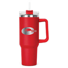 Load image into Gallery viewer, Red Hippo Mug &amp; Straw Lid 40 oz. - Laser Engraved Railroad Logo
