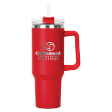 Load image into Gallery viewer, Red Hippo Mug &amp; Straw Lid 40 oz. - Laser Engraved Railroad Logo
