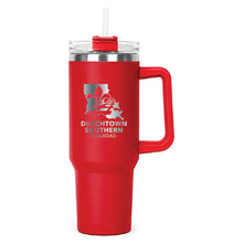 Load image into Gallery viewer, Red Hippo Mug &amp; Straw Lid 40 oz. - Laser Engraved Railroad Logo
