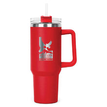 Load image into Gallery viewer, Red Hippo Mug &amp; Straw Lid 40 oz. - Laser Engraved Railroad Logo
