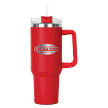 Load image into Gallery viewer, Red Hippo Mug &amp; Straw Lid 40 oz. - Laser Engraved Railroad Logo
