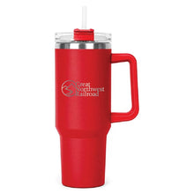 Load image into Gallery viewer, Red Hippo Mug &amp; Straw Lid 40 oz. - Laser Engraved Railroad Logo
