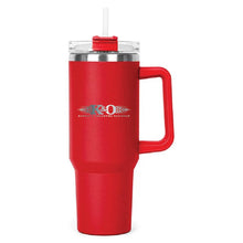 Load image into Gallery viewer, Red Hippo Mug &amp; Straw Lid 40 oz. - Laser Engraved Railroad Logo
