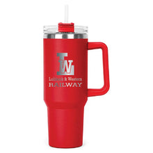 Load image into Gallery viewer, Red Hippo Mug &amp; Straw Lid 40 oz. - Laser Engraved Railroad Logo
