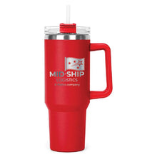 Load image into Gallery viewer, Red Hippo Mug &amp; Straw Lid 40 oz. - Laser Engraved Railroad Logo
