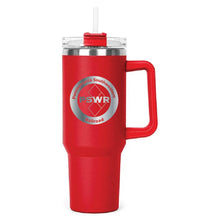 Load image into Gallery viewer, Red Hippo Mug &amp; Straw Lid 40 oz. - Laser Engraved Railroad Logo
