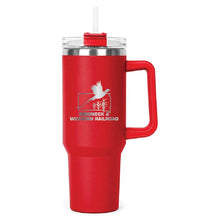 Load image into Gallery viewer, Red Hippo Mug &amp; Straw Lid 40 oz. - Laser Engraved Railroad Logo
