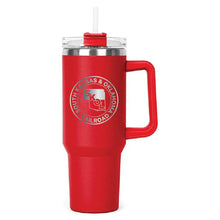 Load image into Gallery viewer, Red Hippo Mug &amp; Straw Lid 40 oz. - Laser Engraved Railroad Logo
