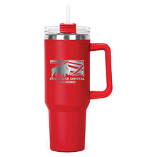Load image into Gallery viewer, Red Hippo Mug &amp; Straw Lid 40 oz. - Laser Engraved Railroad Logo

