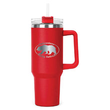 Load image into Gallery viewer, Red Hippo Mug &amp; Straw Lid 40 oz. - Laser Engraved Railroad Logo

